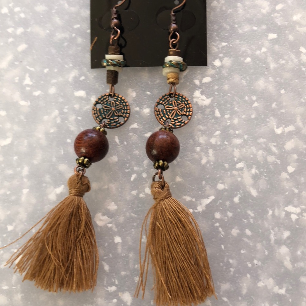 Boho style copper, green and brown faux earrings